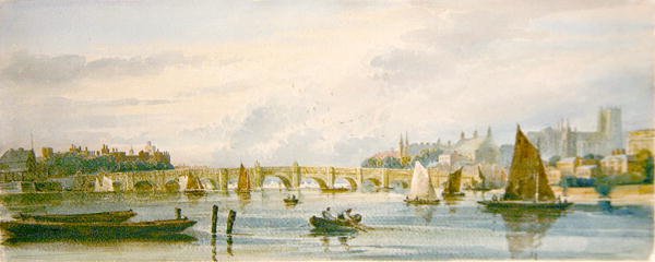 Pohled na Westminster Bridge při pohledu na západ směrem k paláci Lambeth a Westminster Abbey (tužka a akvarel na papíře) od David Cox