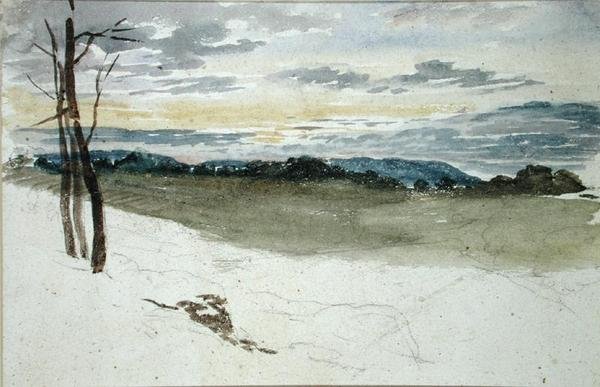 Lesní krajina při západu slunce (tužka a akvarel na papíře) od David Cox