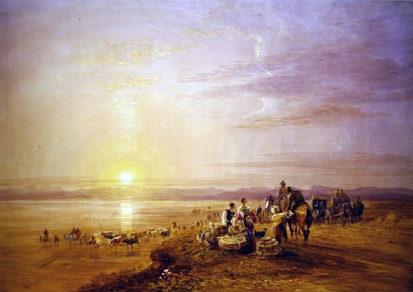Crossing the Sands (akvarel přes stopy tužky se škrábáním na papíře) od David Cox
