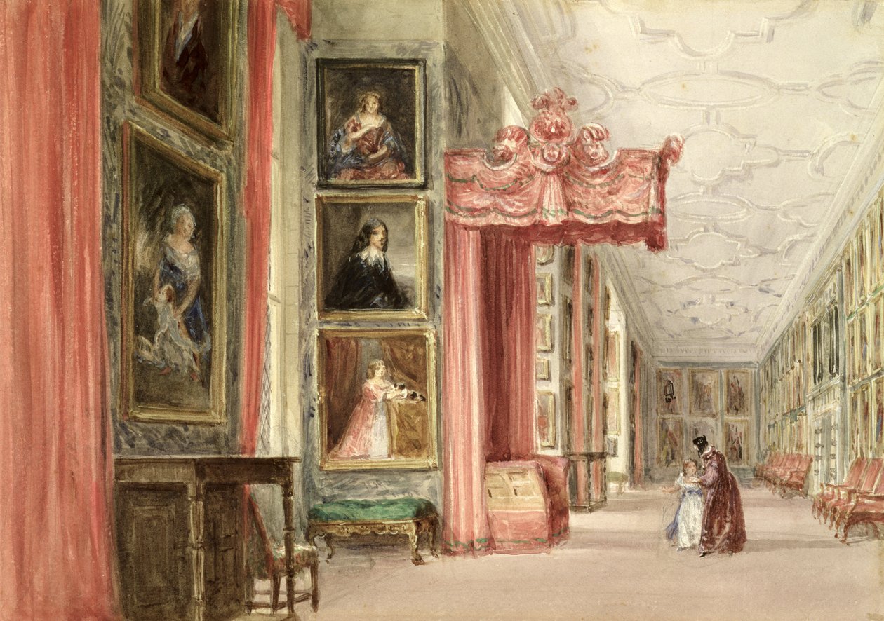 Interiér Long Gallery, Hardwick Hall, Derbyshire, 1838 od David Cox
