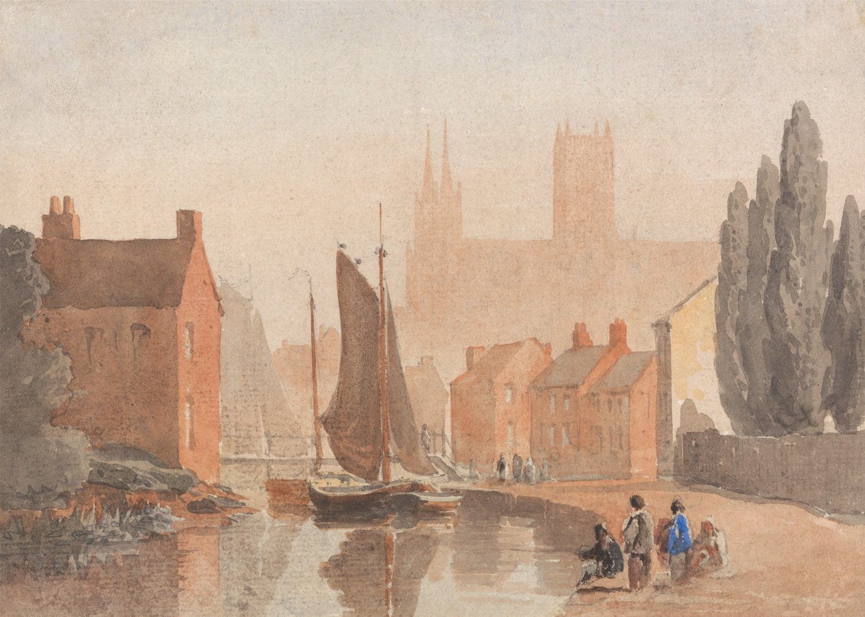 Katedrála v Lincolnu z pohledu na Brayford Pool od David Cox