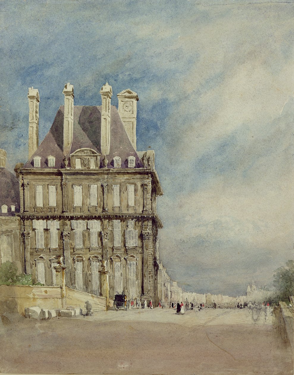 Pavillon de Flore, Tuileries, Paříž (akvarel a kvaš na papíře) od David Cox