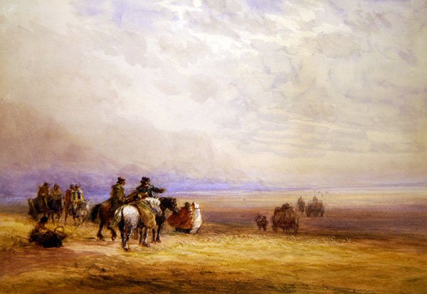 Příprava na přechod Lancaster Sands (akvarel na papíře) od David Cox