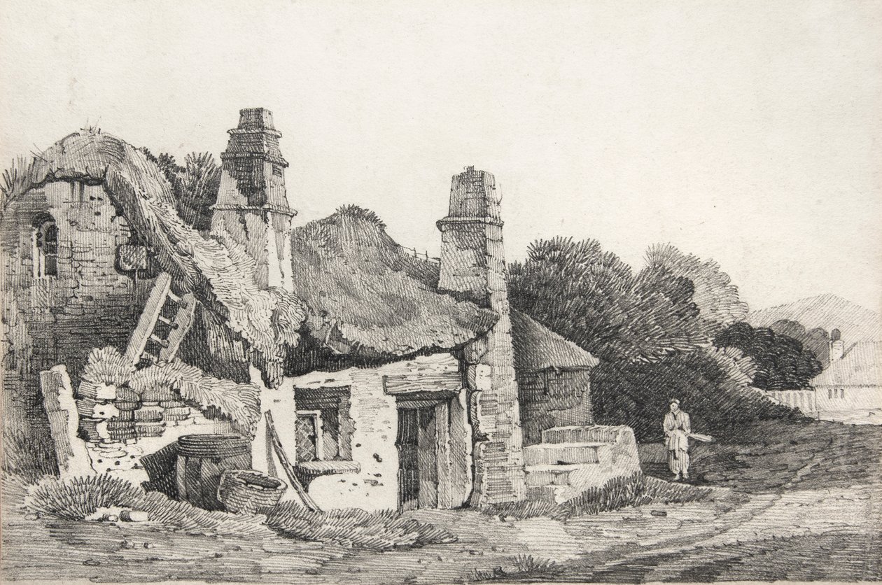 Zničená chata (kresba) od David Cox
