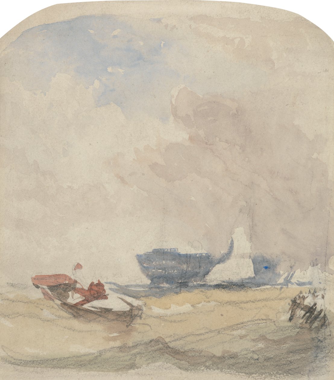 Studie moře s Hulkem, plachetnicí a veslicí od David Cox