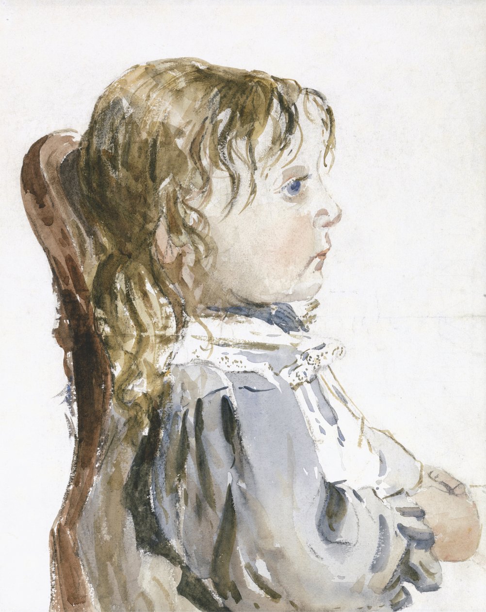 Studie malé dívky v pinafore, pravděpodobně koncem 40. let 19. století (akvarel a černá křída na papíře) od David Cox
