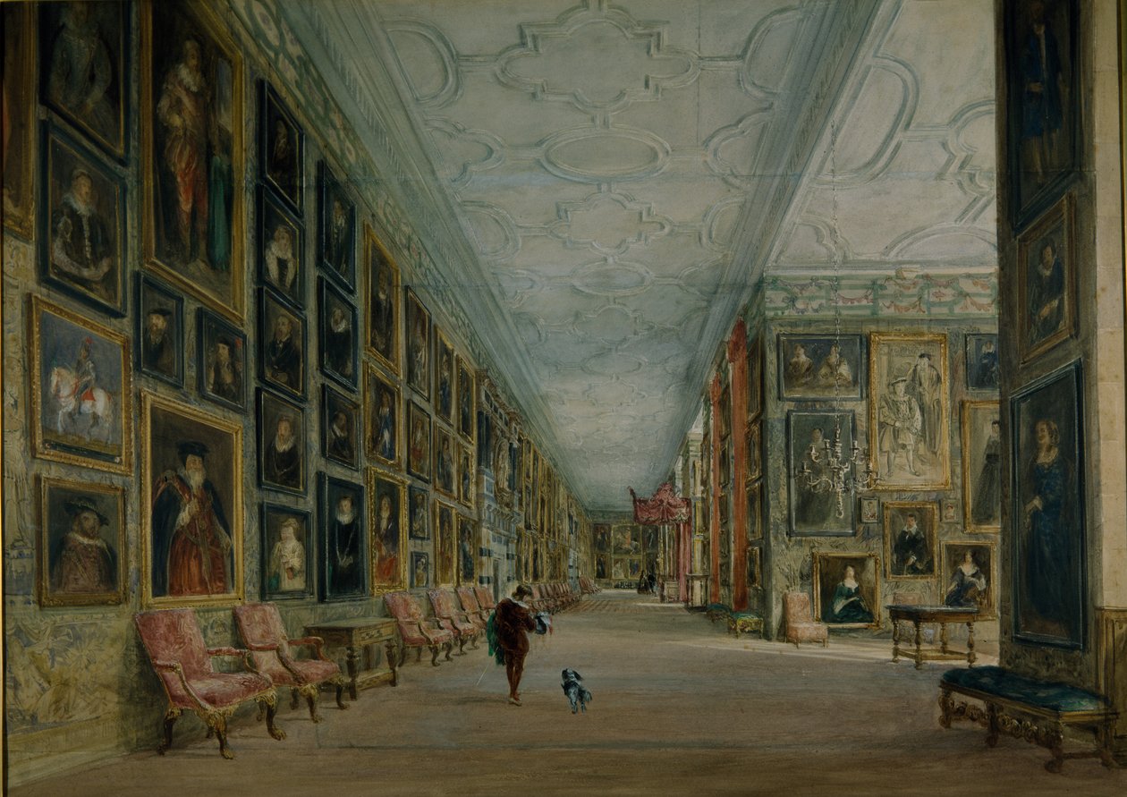 The Long Gallery, Hardwick (akvarel na papíře) od David Cox