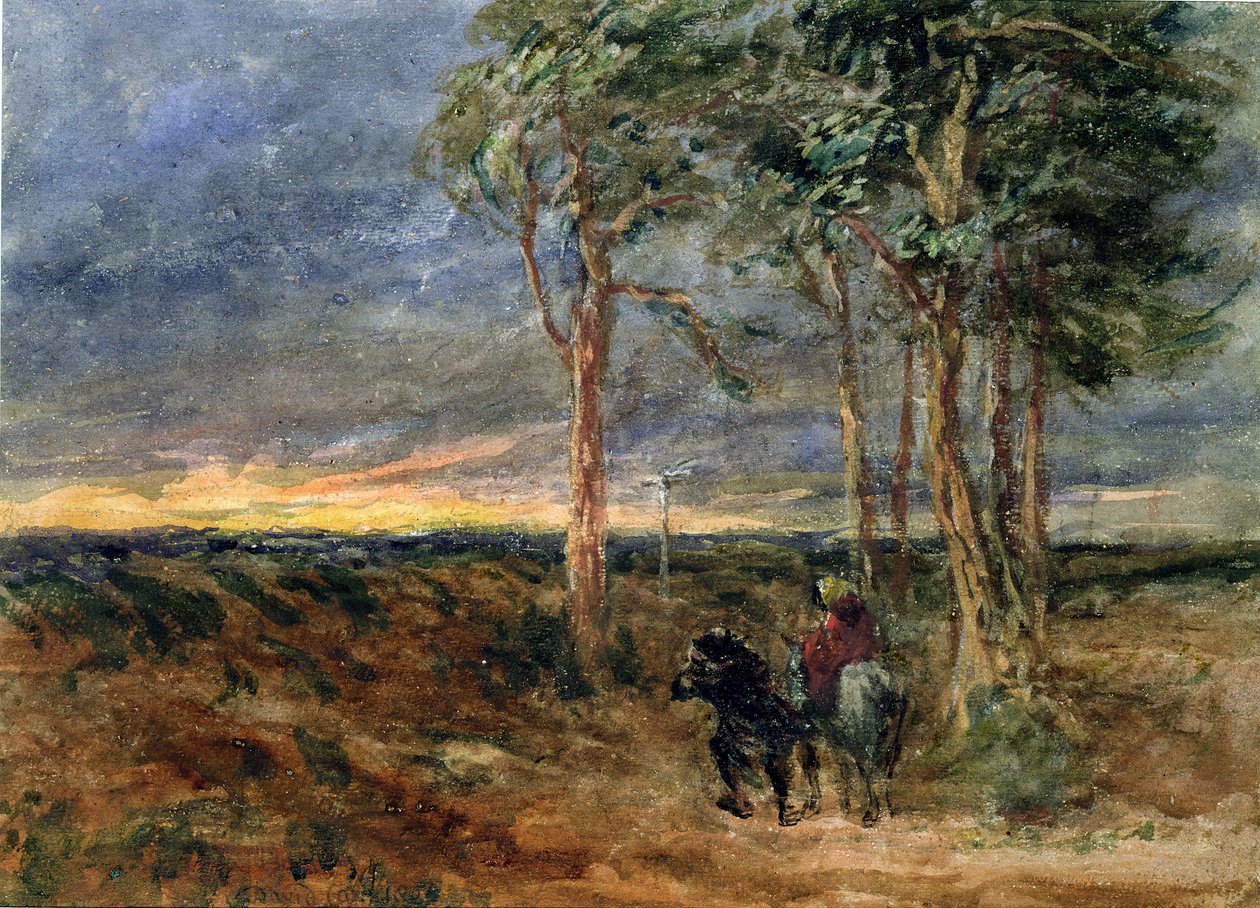 Cestovatelé se blíží k rozcestníku na vřesovišti, 1851 od David Cox