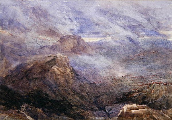 Welsh Sketch - Burning Bracken (akvarel na papíře) od David Cox