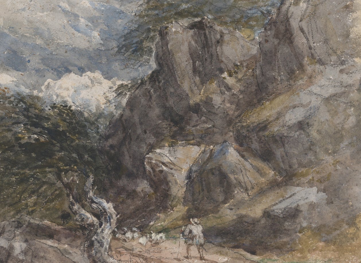 Řízení ovcí ve skalnaté krajině, ca. 1846. od David Cox the elder