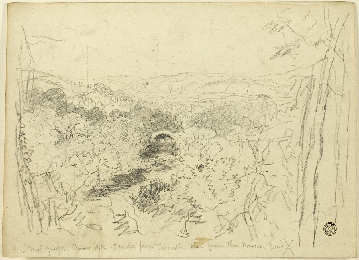 Pont Pwl Gwyn, řeka Usk od David Cox the elder