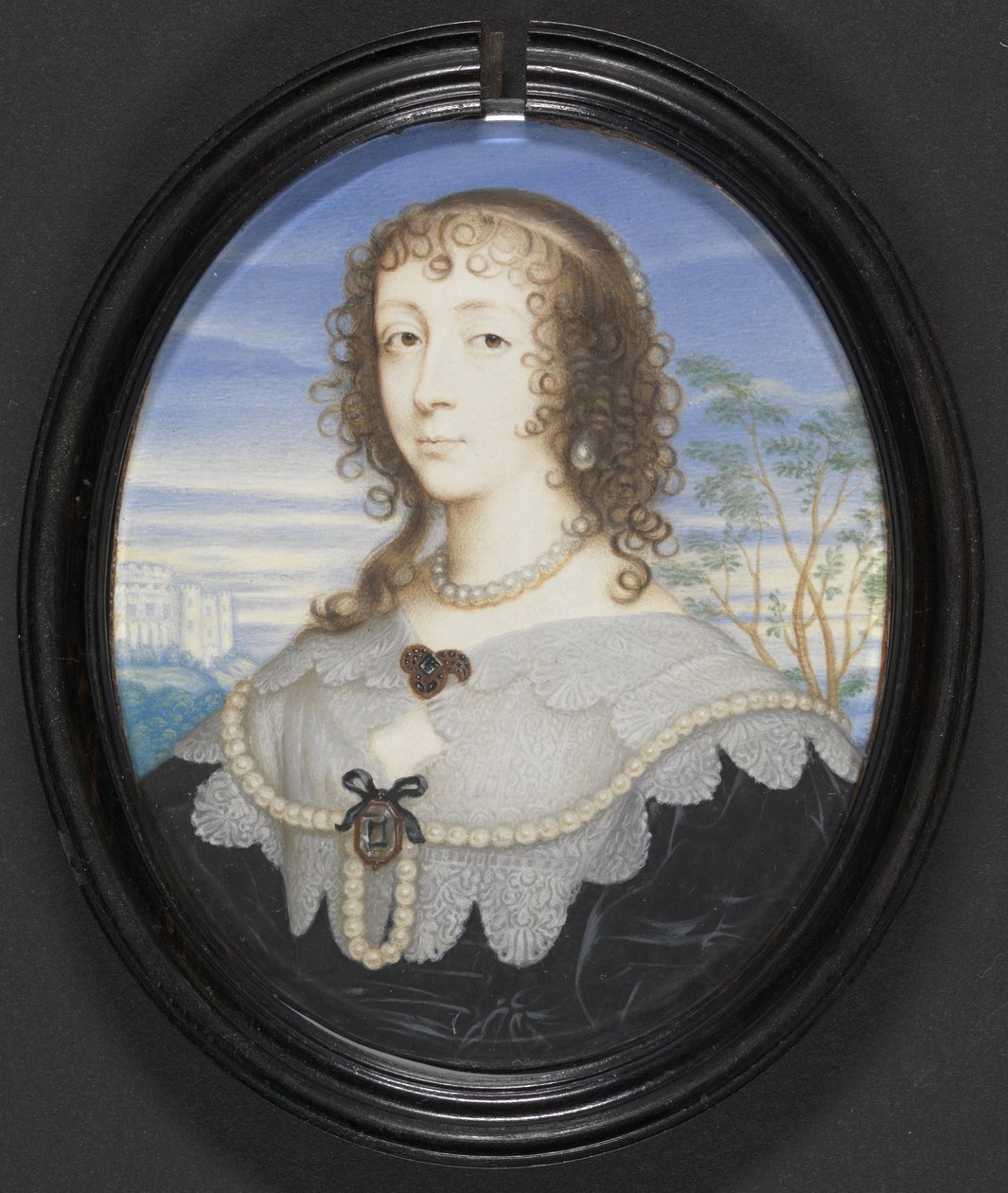 Královna Henrietta Maria (1609-69) (kvaš na pergamenu položený na kartičce s hessem) od David Des Granges