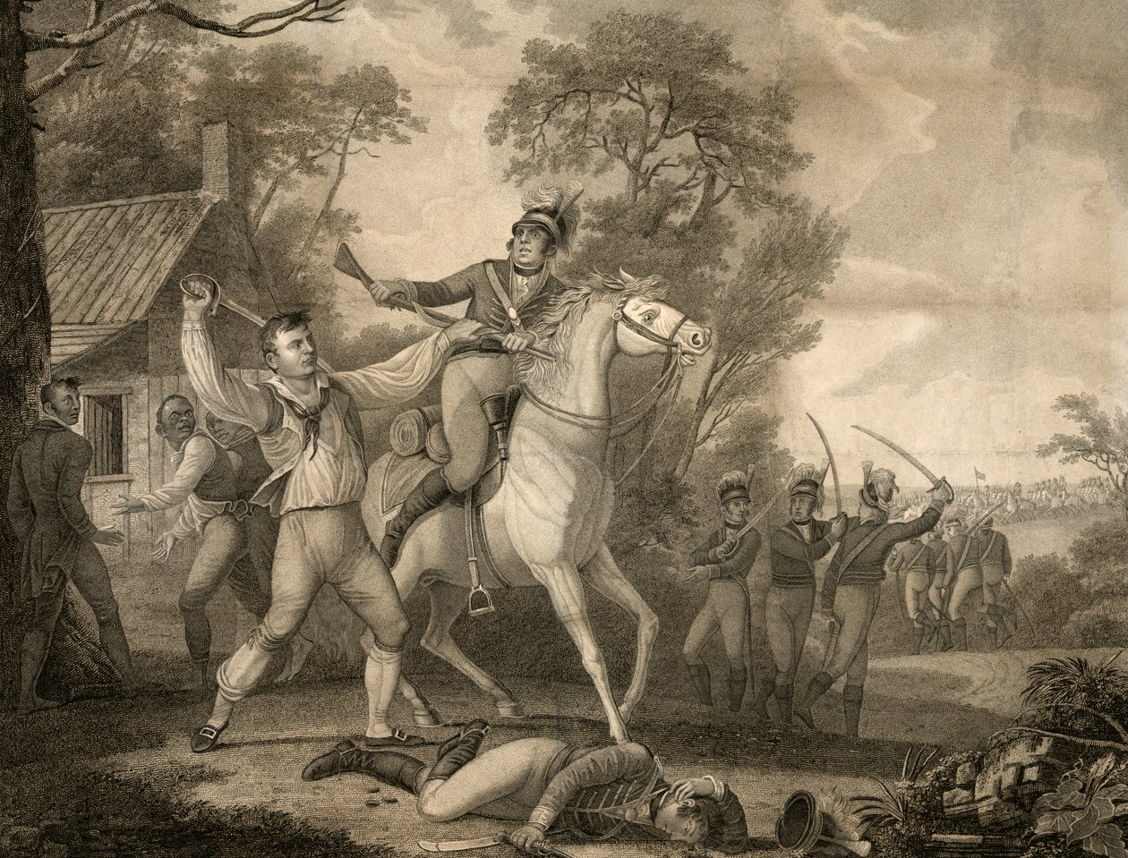 Peter Franciscos Gallant Action s Nine of Tarletons Cavalry na dohled od Vojska čtyř set mužů, hospoda. 1814 od David Edwin