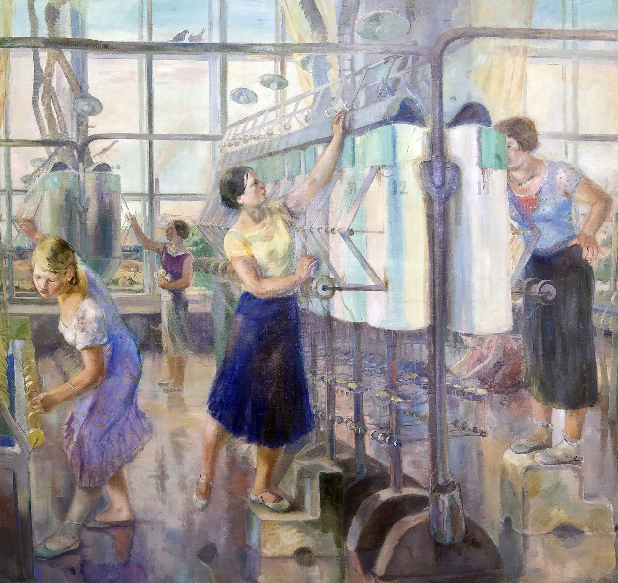 Le plan quinquennal - Dámská dílna v Sevkabel Factory par Zagoskin, David Efimovich (1890-1942). Olej na plátně, rozměr: 200x215 od David Efimovich Zagoskin