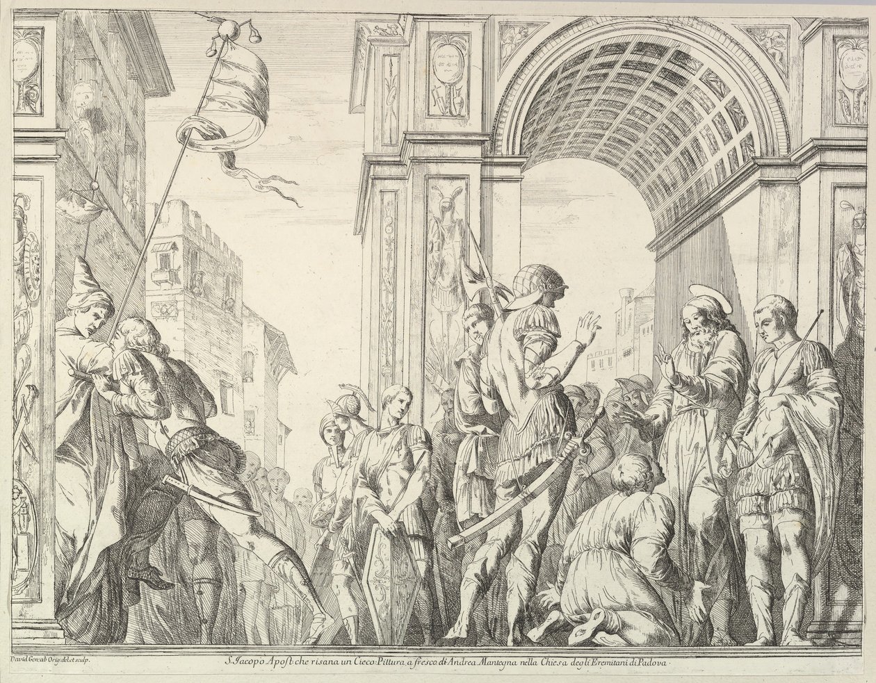 Svatý Jakub léčí slepého muže, z Příběhu svatých Jakuba a Kryštofa v Erem..., 1776. od David Giovanni