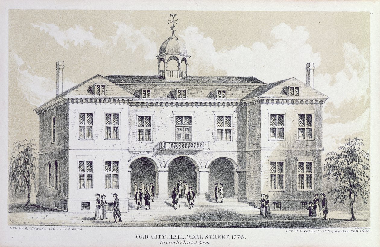 Stará radnice, New York, v roce 1776, z „Valentýnské příručky“, vyryl George Hayward, 1856 od David Grim
