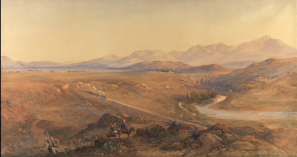 Parní vlak na osmanské železnici, 1859 (wc a tužka zvýrazněna barvou karoserie) od David Hall McKewan