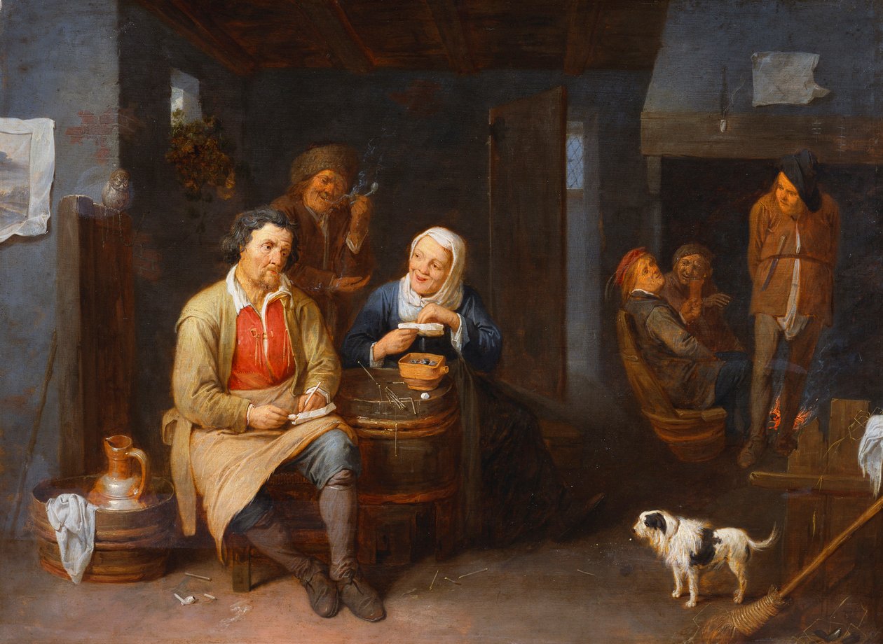 Interiér hostince s kouřícími rolníky, 1647 od David III Ryckaert