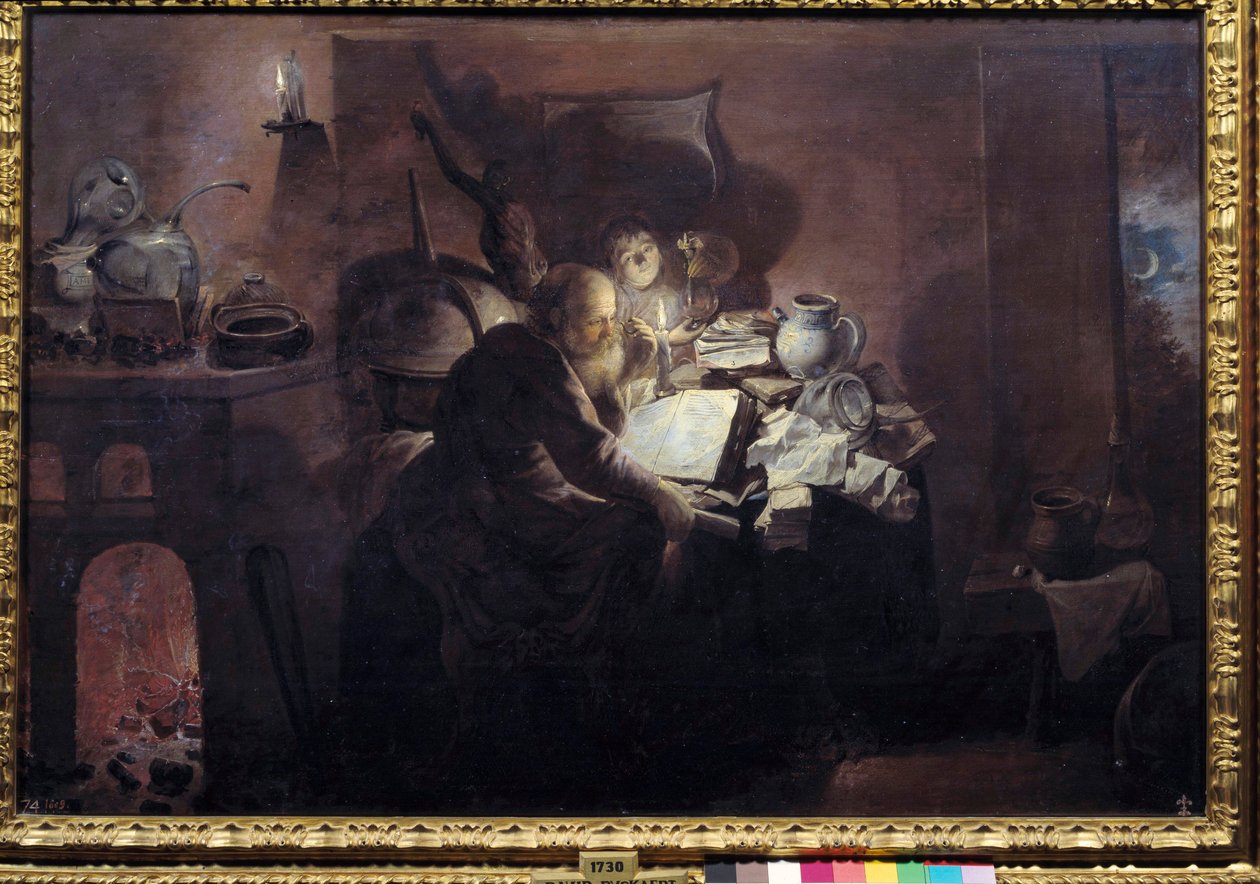 Alchymista ve svém ateliéru. Obraz Davida Ryckaerta III (Rijckaert) (1612 - 1661) Ec. Podvod. od David III Ryckaert
