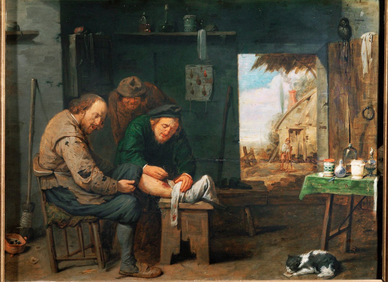 "Holič-chirurg" (olej na dřevě) od David III Ryckaert