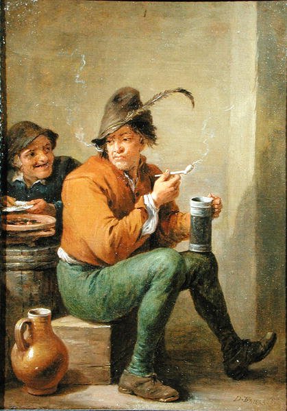 Rolník držící kameninový džbán a hliněnou dýmku (olej na desce) od David III Teniers