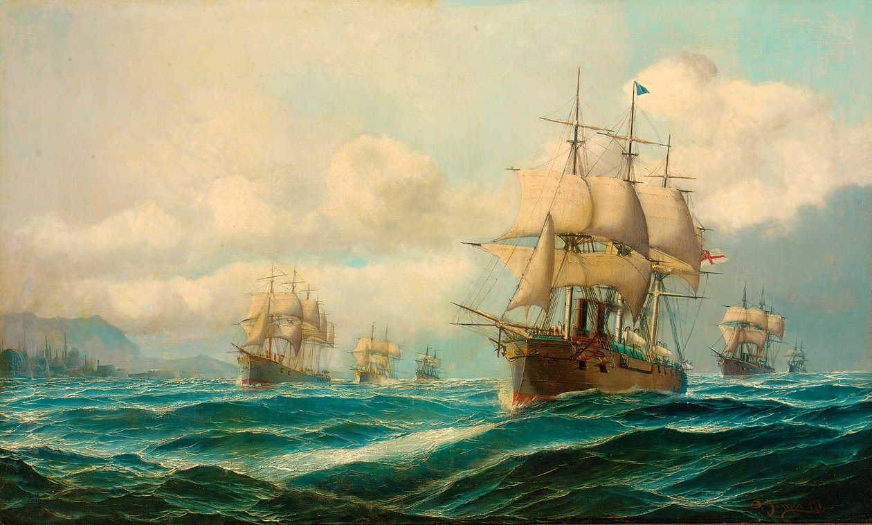Eskadra viceadmirála Phippse Hornbyho proplouvající Dardanelami na cestě do Konstantinopole, únor 1878 od David James
