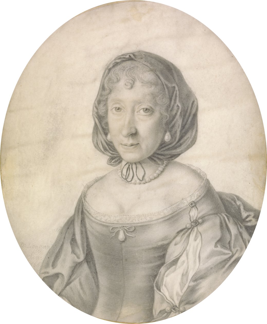 Portrét dámy, 1666 (černá tuha na pergamenu s praním) od David Loggan
