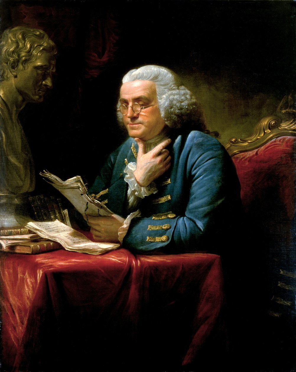 Portrét Benjamina Franklina od David Martin