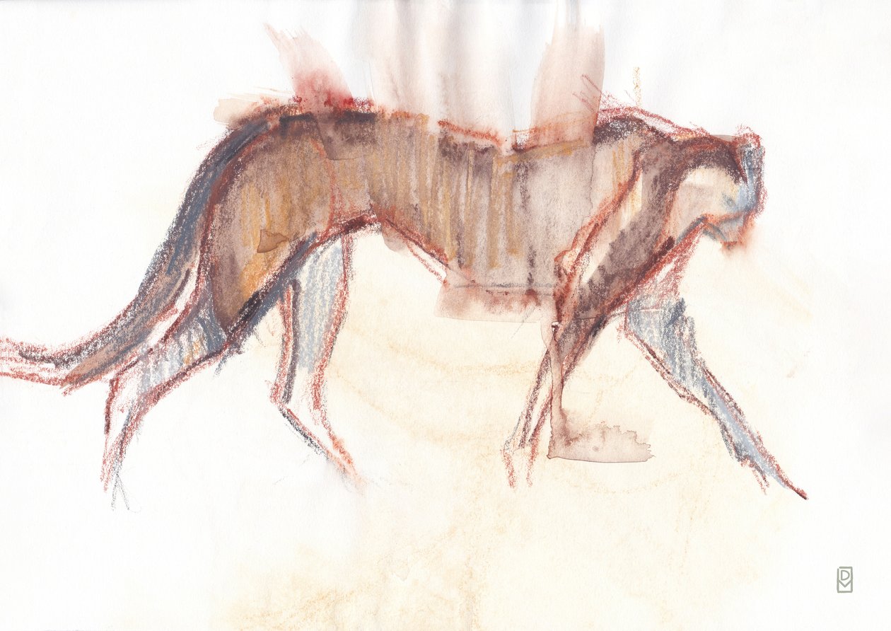 Lov gepardů, 2019 (pastel/akvarel na papíře) od David Mayer