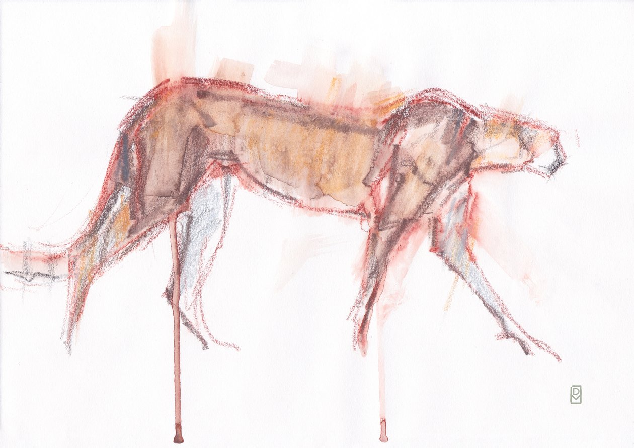 Lov gepardů, 2019 (pastel/akvarel na papíře) od David Mayer