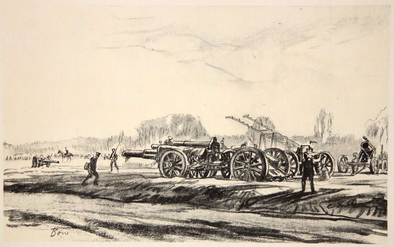 Dělostřelecký lazaret, ilustrace z knihy "The Western Front", vydavatelství Country Life Ltd. od David Muirhead Bone