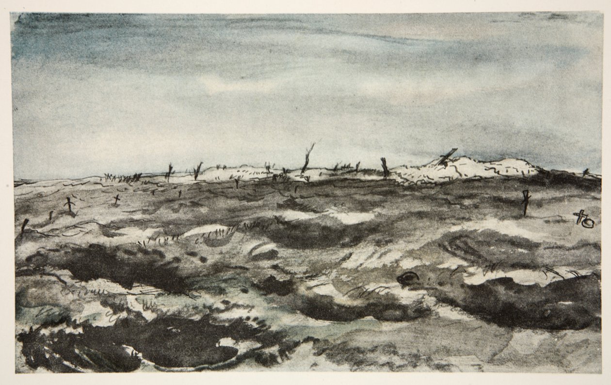Via Dolorosa: Mouquet Farm, ilustrace z knihy "The Western Front", vyd. Country Life Ltd. od David Muirhead Bone