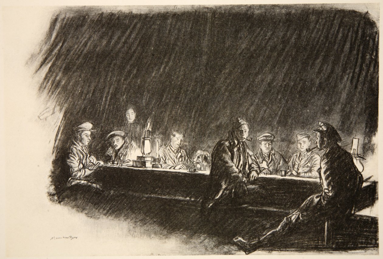 Nepořádek Královského leteckého sboru, ilustrace z knihy "The Western Front", vydavatelství Country Life Ltd. od David Muirhead Bone