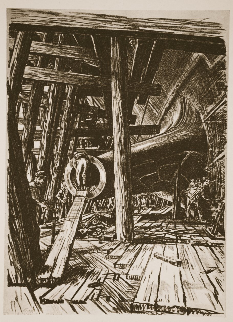 Držák hřídele, ilustrace z knihy "The Western Front", vydavatelství Country Life Ltd. od David Muirhead Bone
