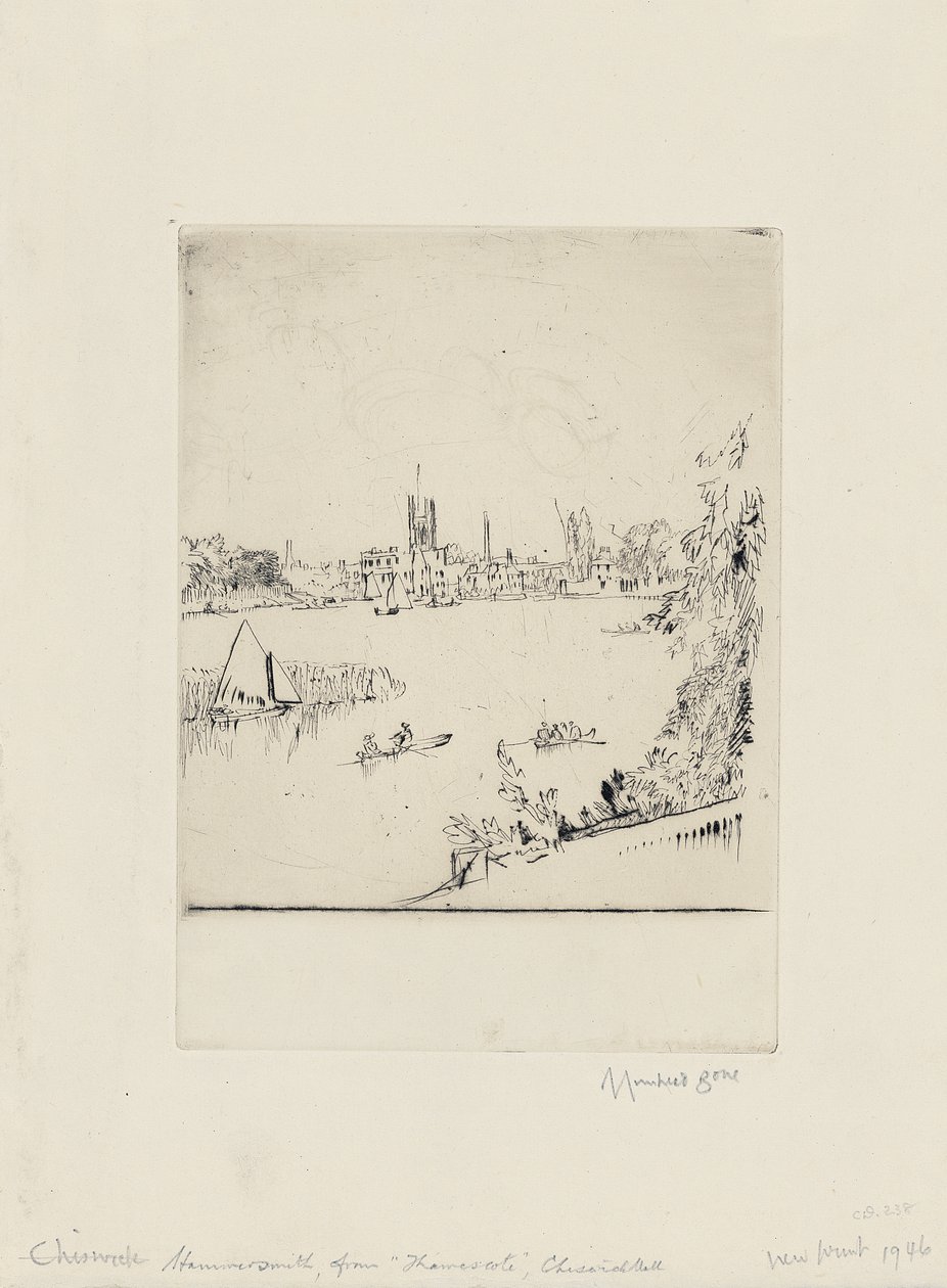 Hammersmith z Thamescote, Chiswick Mall od David Muirhead Bone