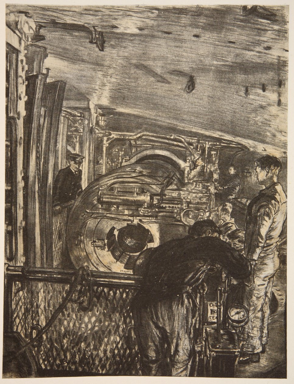 Uvnitř věže, ilustrace z knihy "The Western Front", vydavatelství Country Life Ltd. od David Muirhead Bone