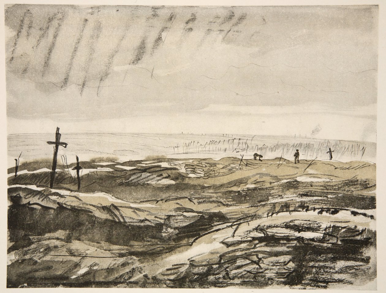 Na Sommě: ve staré zemi nikoho, ilustrace z knihy "The Western Front", vydavatelství Country Life Ltd. od David Muirhead Bone