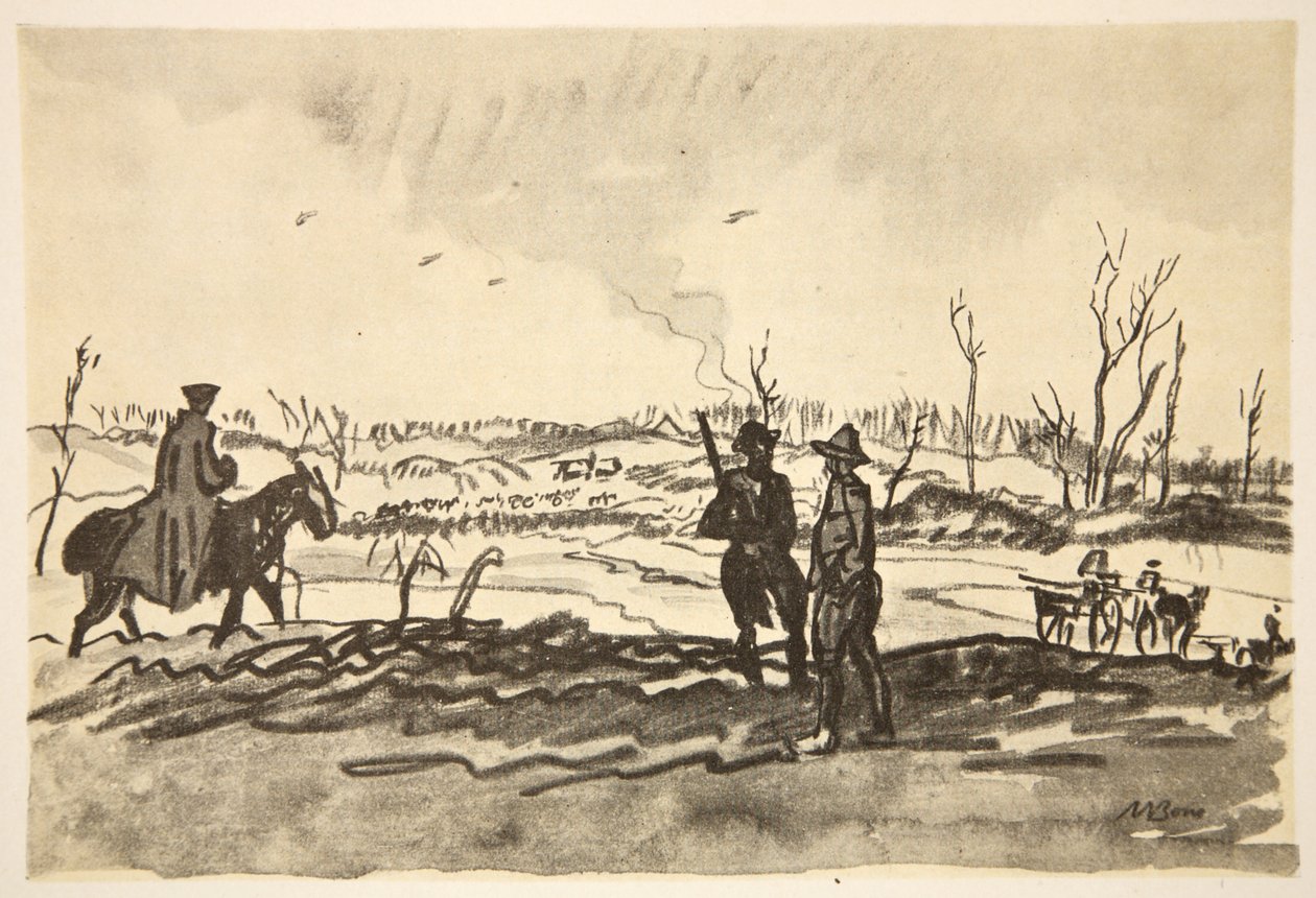 Na Sommě: u Mametzu, ilustrace z knihy "The Western Front", vydavatelství Country Life Ltd. od David Muirhead Bone