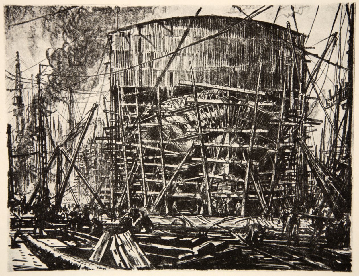 Na zásobách, ilustrace z knihy "The Western Front", vydavatelství Country Life Ltd. od David Muirhead Bone