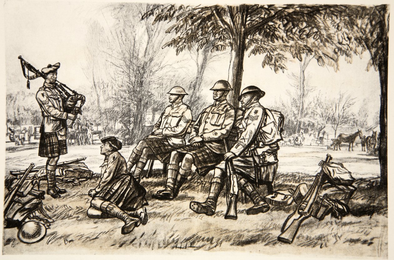 Mimo linii, ilustrace z knihy "The Western Front", vydavatelství Country Life Ltd. od David Muirhead Bone