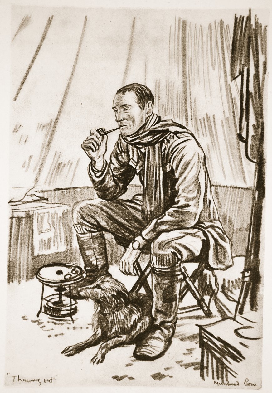 Rozmrazování, ilustrace z knihy "The Western Front", vydavatelství Country Life Ltd. od David Muirhead Bone