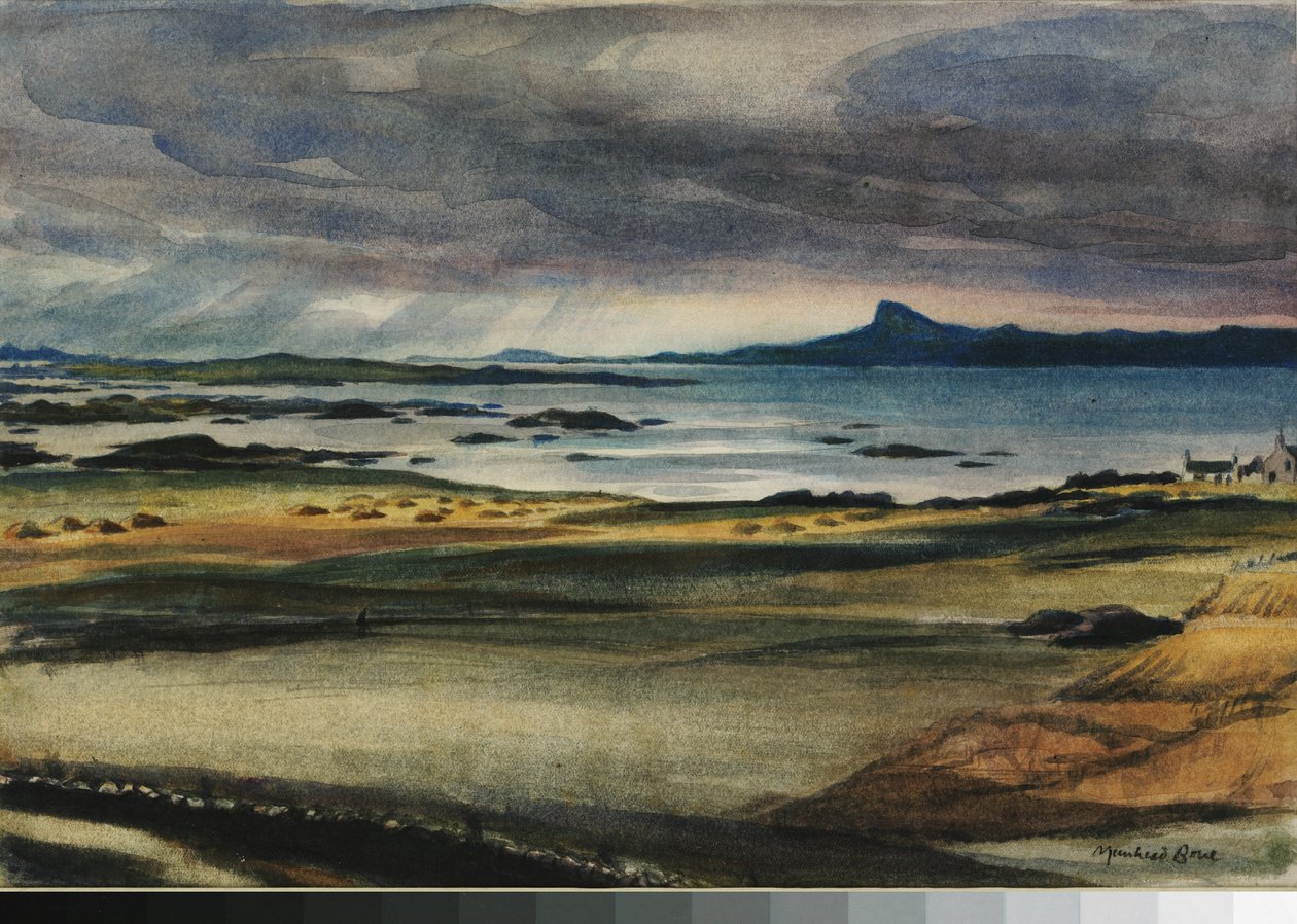 Scuirr of Eigg (akvarel na papíře) od David Muirhead Bone