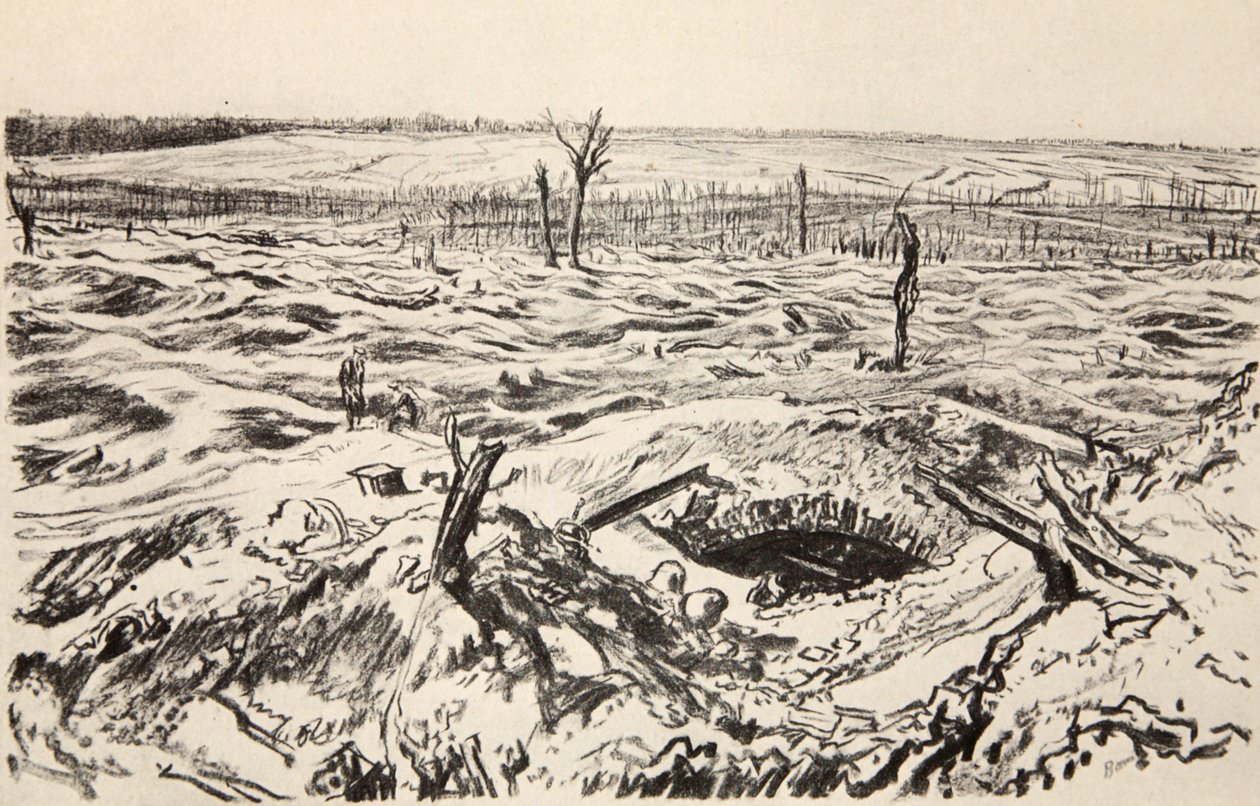 Thiepval, ilustrace z knihy "The Western Front", vydavatelství Country Life Ltd. od David Muirhead Bone