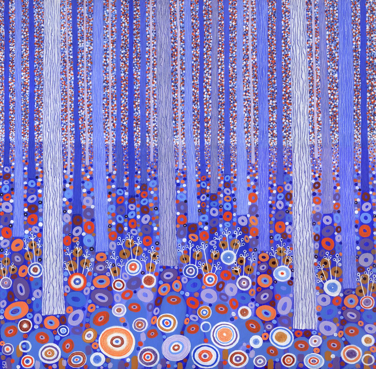 Modrý oranžový les, 2015 (akryl na plátně) od David Newton