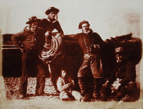 Rybáři (tisk ze slaného papíru z kalotypového negativu) od David Octavius and Adamson Robert Hill