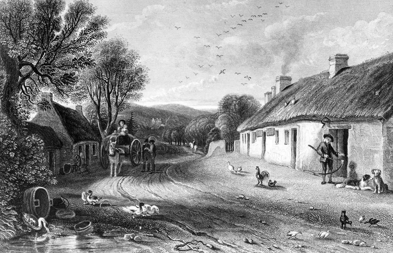 Burnova chalupa, ilustrace z knihy "Land of Burns" od Johna Wilsona, vydáno 1840 od David Octavius Hill