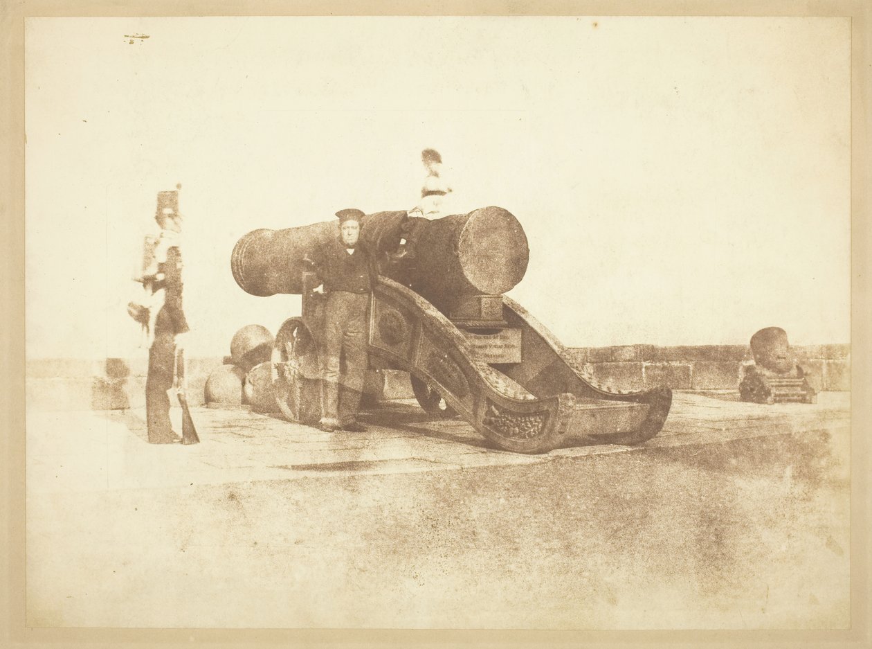 Dělo "Mons Meg" na Edinburském hradě a vojín 2. praporu Královských Skotů, kteří v roce 1846 posádku hradu tvořili. od David Octavius Hill