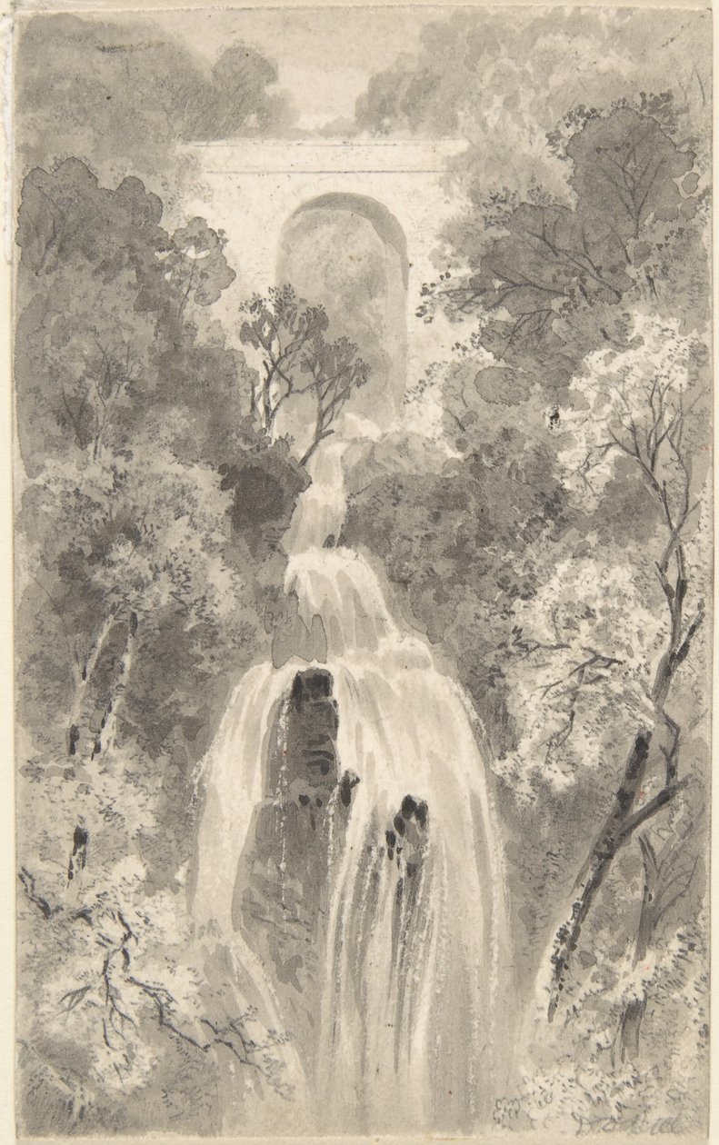 Pohled na vodopád (recto); Krajinářská studie (verso) od David Octavius Hill
