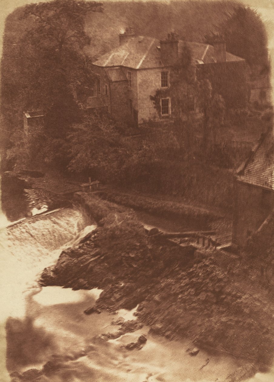 Colinton Manse a jez, s částí starého mlýna vpravo od David Octavius Hill and Robert Adamson