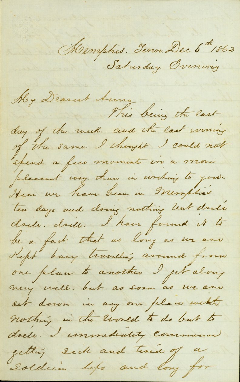 Dopis D. R. Greera, Memphis, Tn., Anně McKinneyové, 6. prosince 1862 od David Perkins Grier